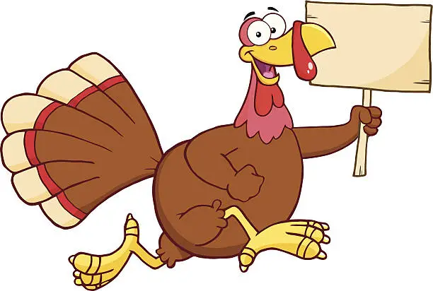 Vector illustration of Turkey Bird Running and Holding Blank Sign