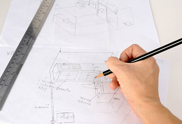 istock Hand drawn sketch of the kitchen with pencil 453135871