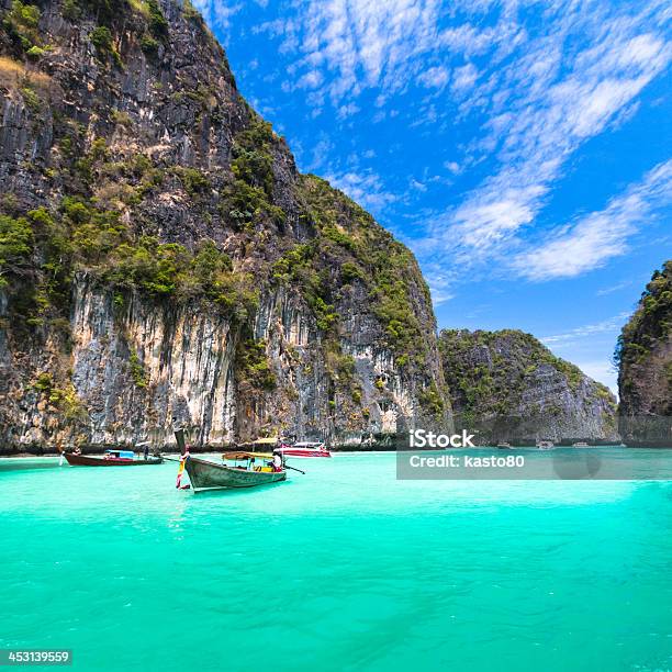 Wooden Boat On Phi Island Thailand Stock Photo - Download Image Now - Nautical Vessel, Adventure, Asia