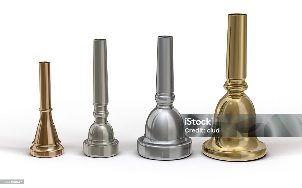 Mouthpieces für French Horn, Trompete, Posaune und Tuba - Lizenzfrei Mündung Stock-Foto