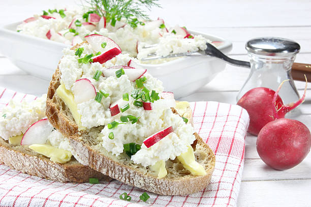 istock Bread with butter,cottage cheese , radish and chives 453144129