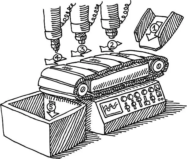 Vector illustration of Factory Process Conveyor Belt Drawing