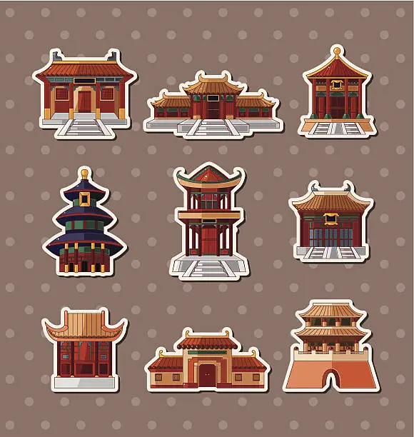 Vector illustration of Chinese old Building stickers