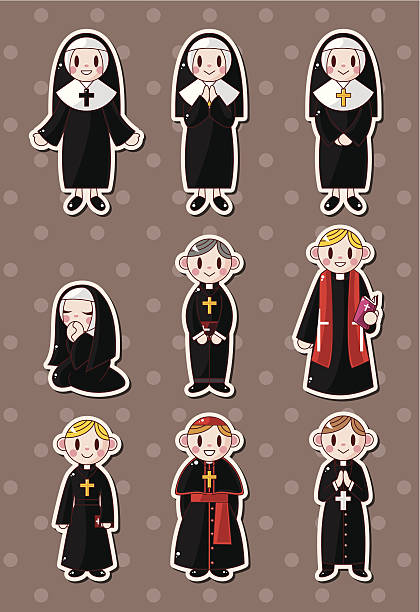 ilustraciones, imágenes clip art, dibujos animados e iconos de stock de pastor monja pegatinas y - nun praying clergy women
