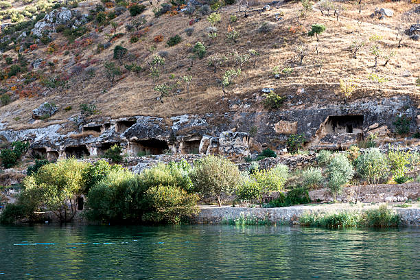Sunken City, Savasan Sunken Village Savasan in Halfeti, Sanliurfa Turkey.  rumkale stock pictures, royalty-free photos & images