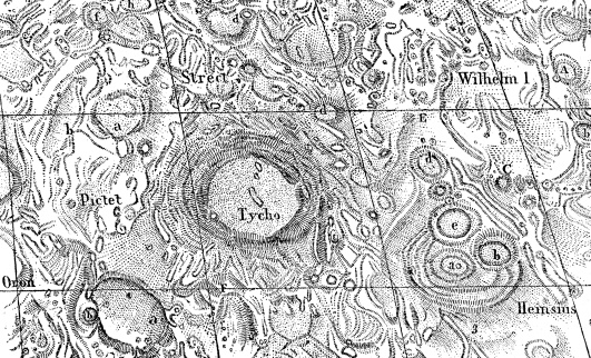 Antique illustration of moon surface map