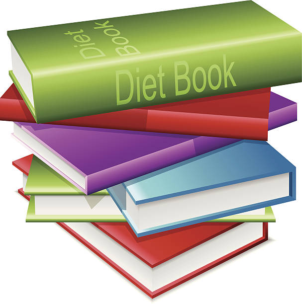 ilustraciones, imágenes clip art, dibujos animados e iconos de stock de dieta libros de - book stack dieting textbook