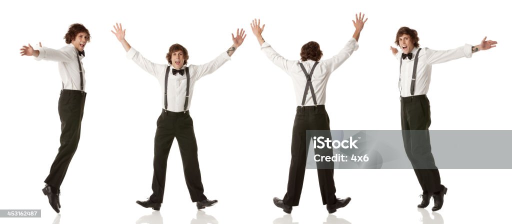 Multiple images of a man dancing against white Multiple images of a man dancing against whitehttp://www.twodozendesign.info/i/1.png Rear View Stock Photo