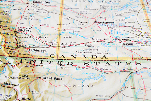 Canada and USA border Canada and USA border. road map of canada stock pictures, royalty-free photos & images