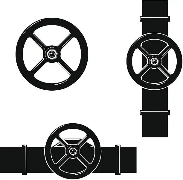 Vector illustration of Valve Wheel and Steam Pipe Plumbing