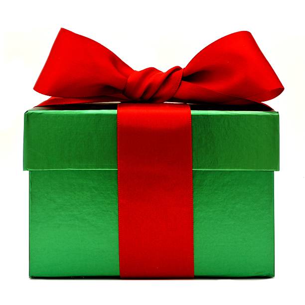 Green Christmas gift box with red bow