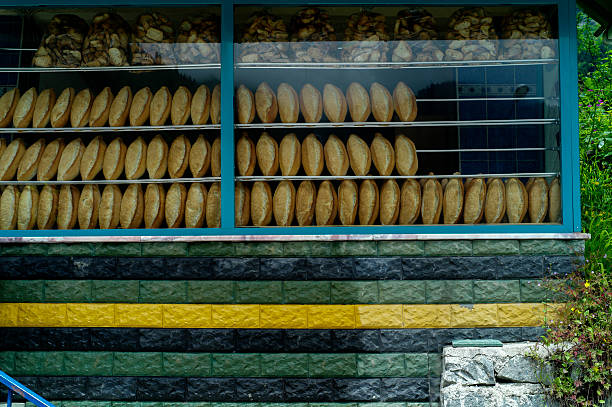 bread making and selling bakery window at rize turkey