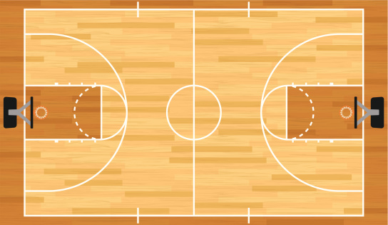 A realistic vector hardwood textured basketball court. EPS 10. File contains transparencies.