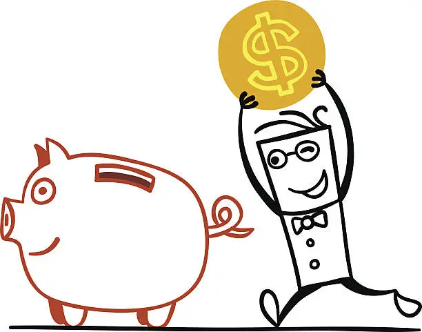 Vector illustration of Cartoon man and his savings