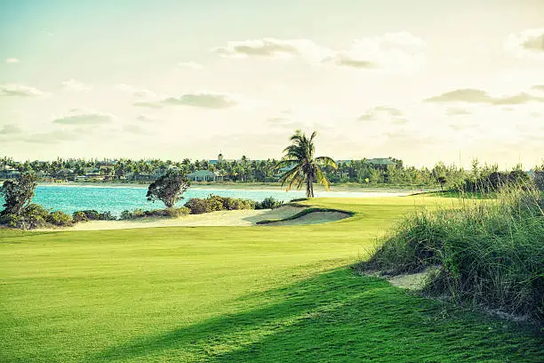 Sunset on a golf course in Exumas, Bahamas
