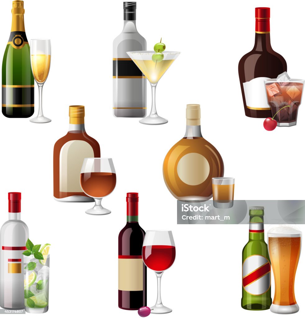 Alcohol drinks and cocktails 8 highly detailed icons of alcohol drinks and cocktails - vector. EPS 10. File contains transparences! Alcohol - Drink stock vector