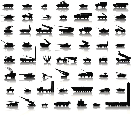 Collection of 56 high detailed military silhouettes. Vector on separate layers