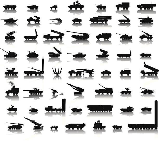 Weapon silhouettes Collection of 56 high detailed military silhouettes. Vector on separate layers armored tank stock illustrations