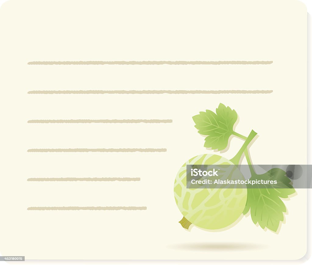 Gooseberry with leafs on recipepaper. Bright stock vector