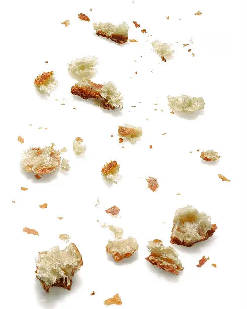 A studioshot of breadcrumbs on a white background
