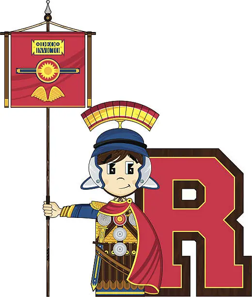 Vector illustration of Roman Soldier Learning Letter R
