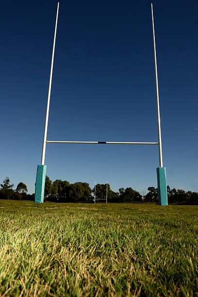 Empty rugby pitches in a local park Vintage Retro Filter.
