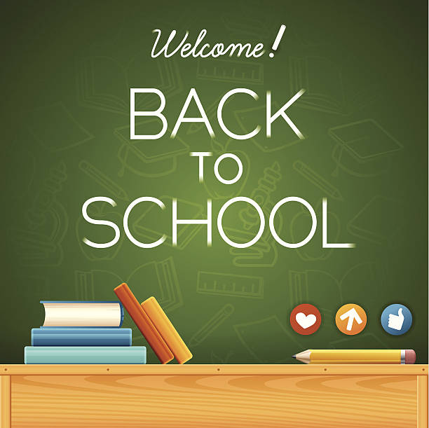 welcome back to school! - blackboard classroom backgrounds education stock illustrations