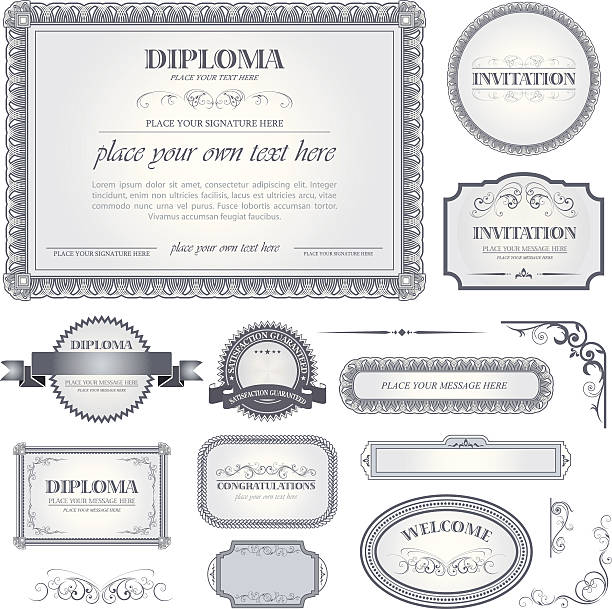 illustrations, cliparts, dessins animés et icônes de modèle de diplôme avec des éléments de design - certificate stock certificate diploma frame