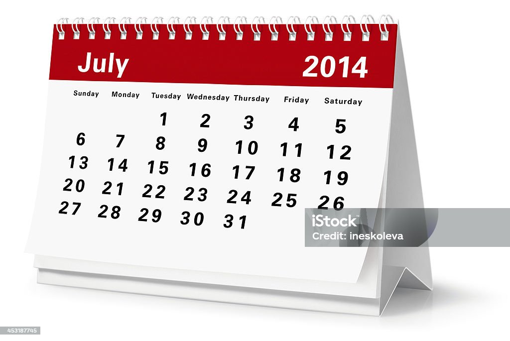 Julho-calendário de 2014 ambiente de trabalho (Traçado de Recorte) - Royalty-free 2014 Foto de stock