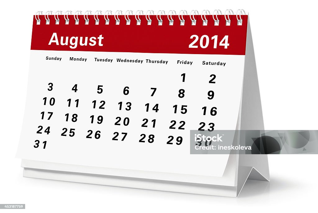 2014 년 8월-데스크톱 달력 (클리핑 경로가) - 로열티 프리 0명 스톡 사진