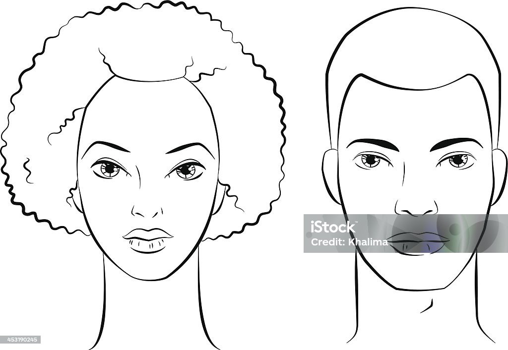 African Male and Female Faces Illustration of African and Female Faces. Afro Hairstyle stock vector