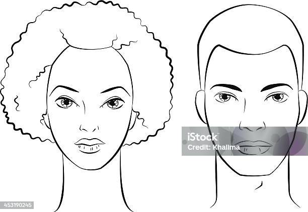 African Male And Female Faces Stock Illustration - Download Image Now - Afro Hairstyle, Outline, Adult