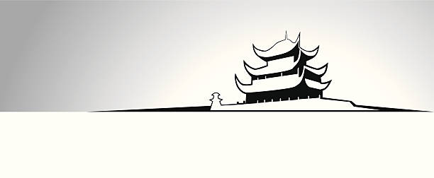 традиционная восточная культура - silhouette back lit built structure shrine stock illustrations