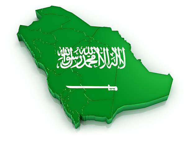 Map of Saudi Arabia with flag stock photo