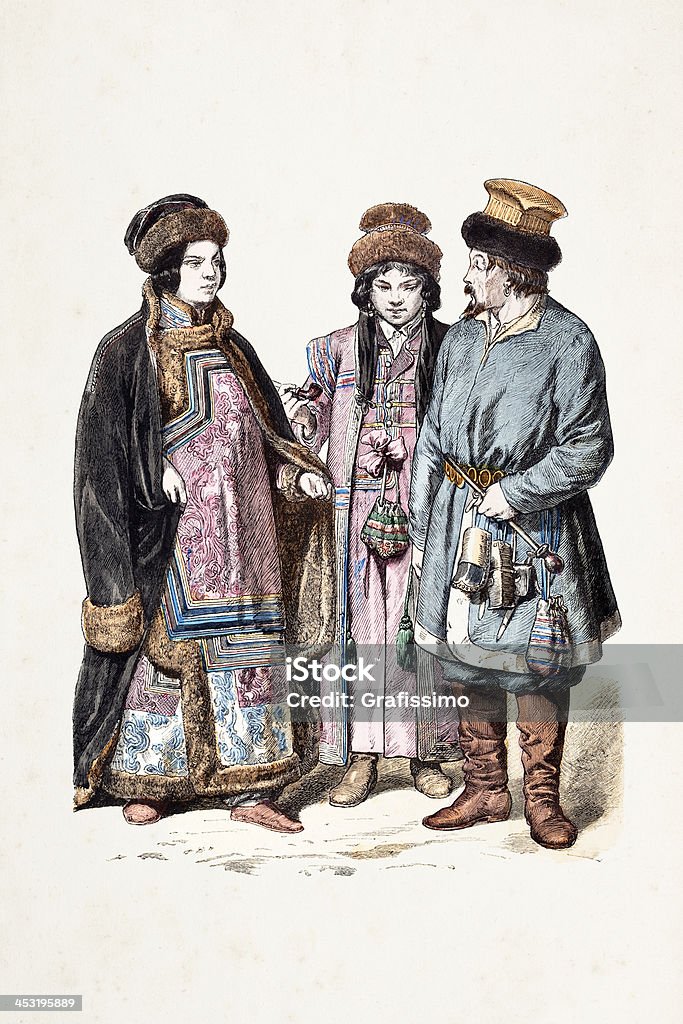 ロシア人 Sibiria からの伝統的な服装 1870 - 19世紀のロイヤリティフリーストックイラストレーション