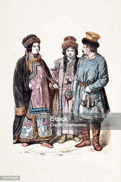 ロシア人 Sibiria からの伝統的な服装 1870 - 19世紀のベクターアート素材や画像を多数ご用意 - 19世紀, 19世紀風, 4人