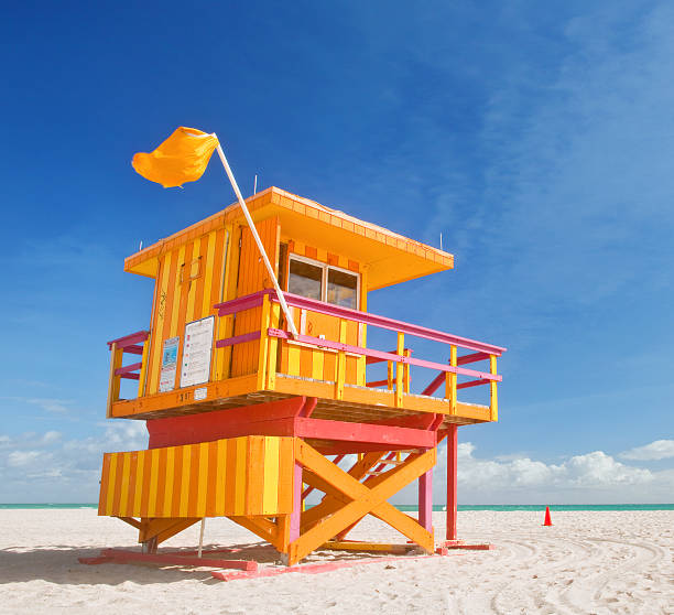 Miami Beach Florida summer scene with lifeguard house stock photo