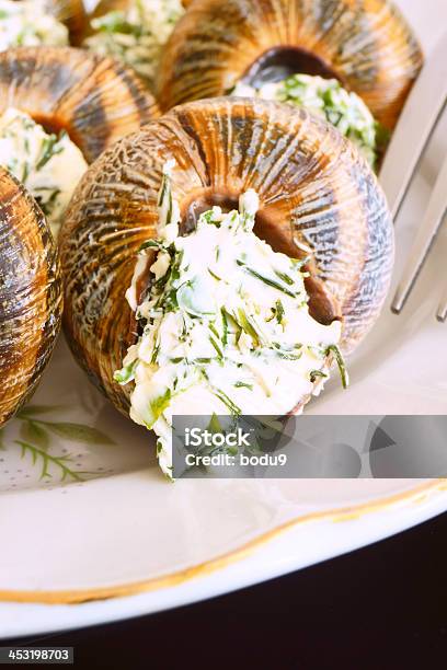 Hélice Pomatia Con Ajo Y Hierbas Foto de stock y más banco de imágenes de Agricultura - Agricultura, Ajo, Alimento