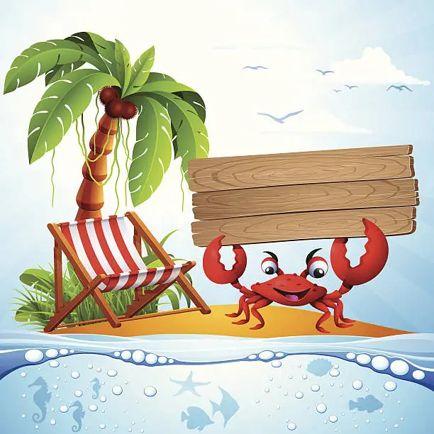 Vector illustration of Crab with Wood Banner