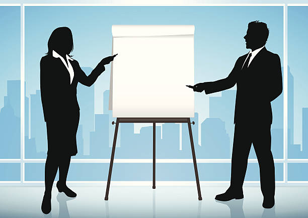 person presenting clipart Business Presentation Two business profesionals presenting in a meeting. Files included – jpg, ai (version 8 and CS3), svg, and eps (version 8) person presenting silhouette stock illustrations