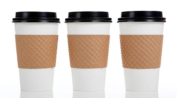 istock Row of paper coffee cups on white 453202715
