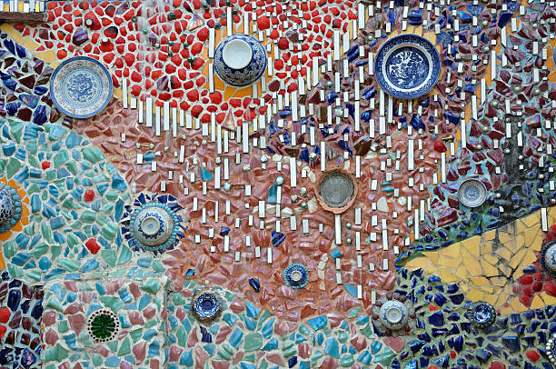istock Texture of colorful tile and ceramic wall at thai temple. 453204721