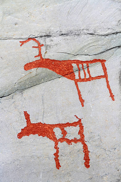 rock carvings Alta stock photo