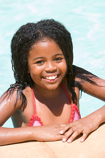 istock Young girl in swimming pool smiling 453213129