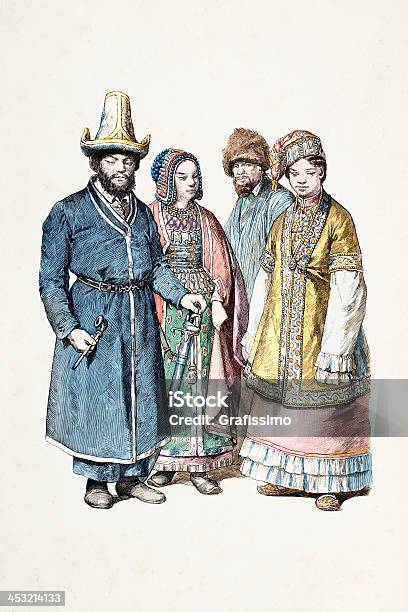 Russische Bevölkerung Von Sibiria In Traditioneller Kleidung 1870 Stock Vektor Art und mehr Bilder von 19. Jahrhundert