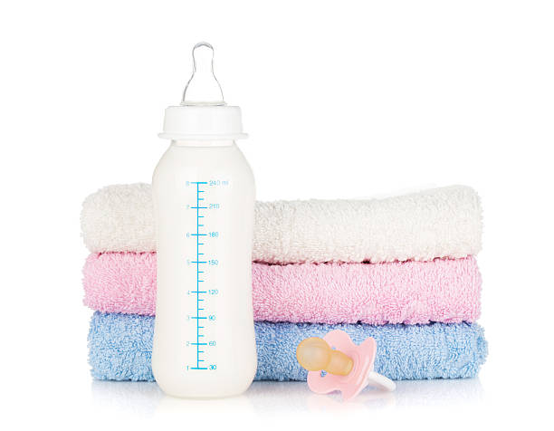 istock Baby bottle, pacifier and towels 453216777