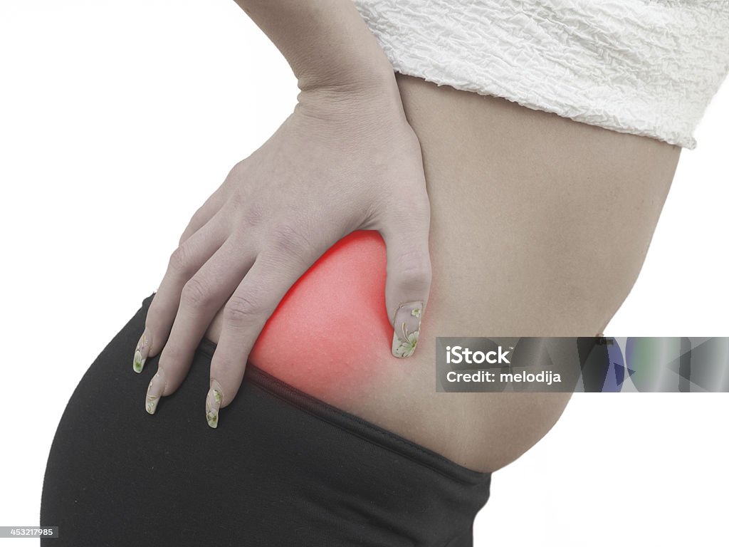 Dolor en el abdomen mujer - Foto de stock de Abdomen libre de derechos