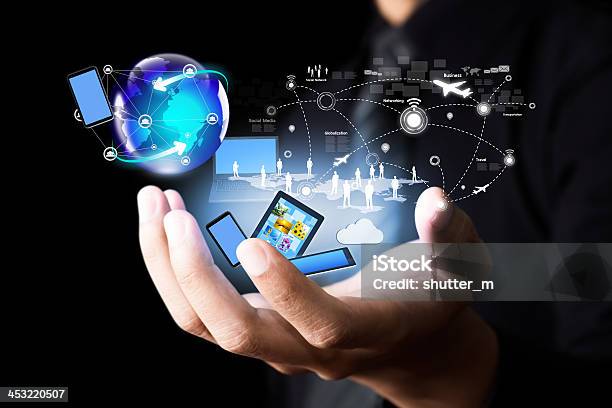Modern Wireless Technology And Social Media Stock Photo - Download Image Now - Abstract, Black Color, Book