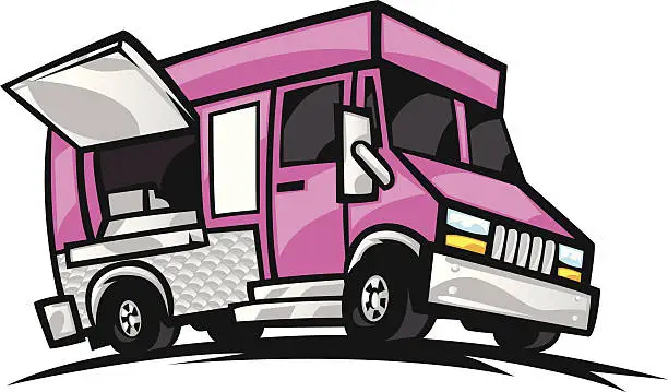 Vector illustration of pink food truck