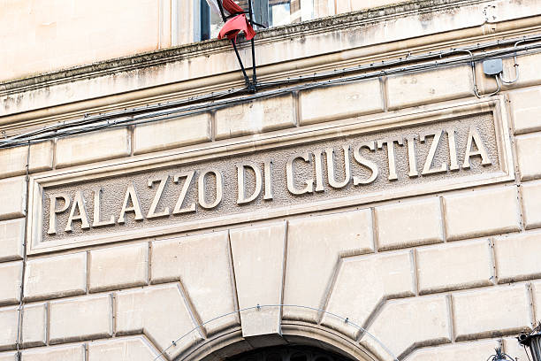 Italian Palace of Justice sign stock photo